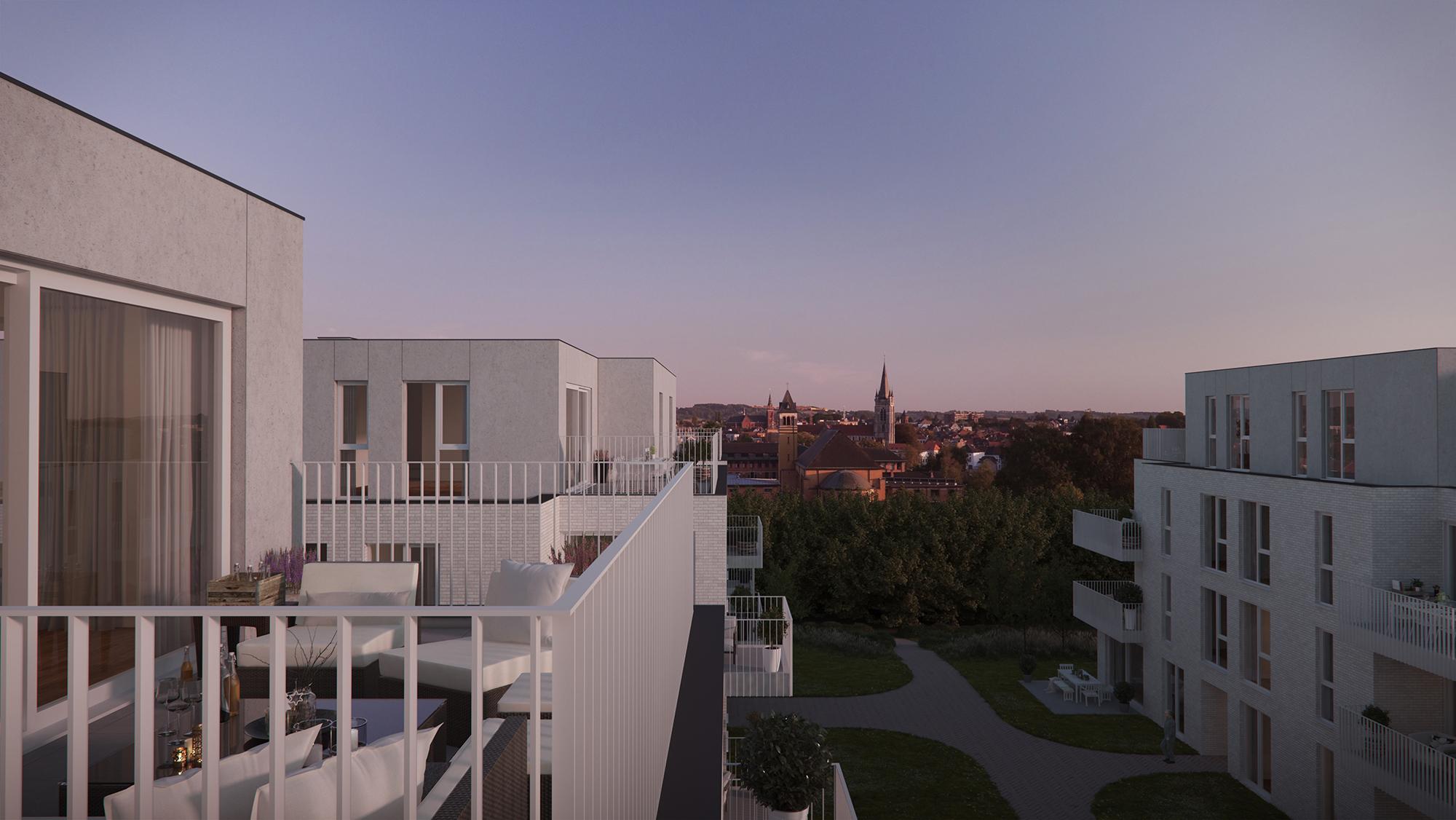 Luchtfoto avond appartementsgebouwen project Minerals
